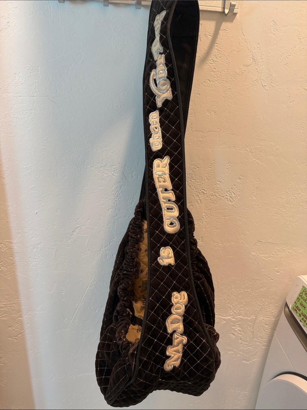 Juicy Couture Black Quilted Pet Sling with Cream Embroidered Logo
